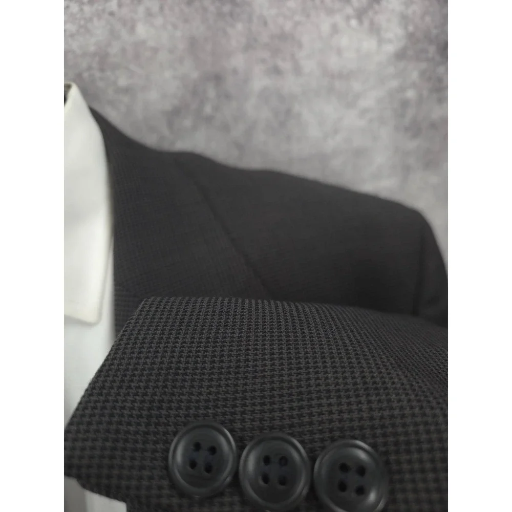 Andrew Fezza 2 Piece Suit Mens 46 L Black Houndstooth Blazer Pants 38X32‎ Wool